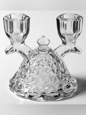 Vintage Imperial Glass Laced Edge Clear Double Light Candlestick  Set of 2